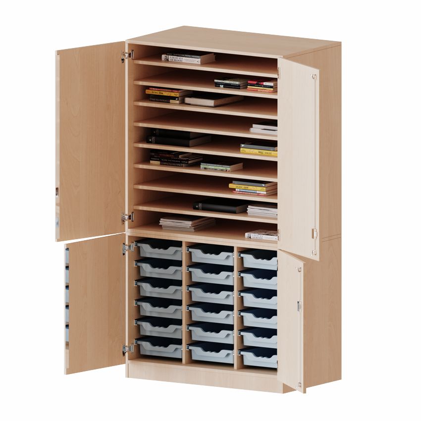 Bastelschrank 5 OH geteilte Türen, 18 Boxen M, 4 Dekore